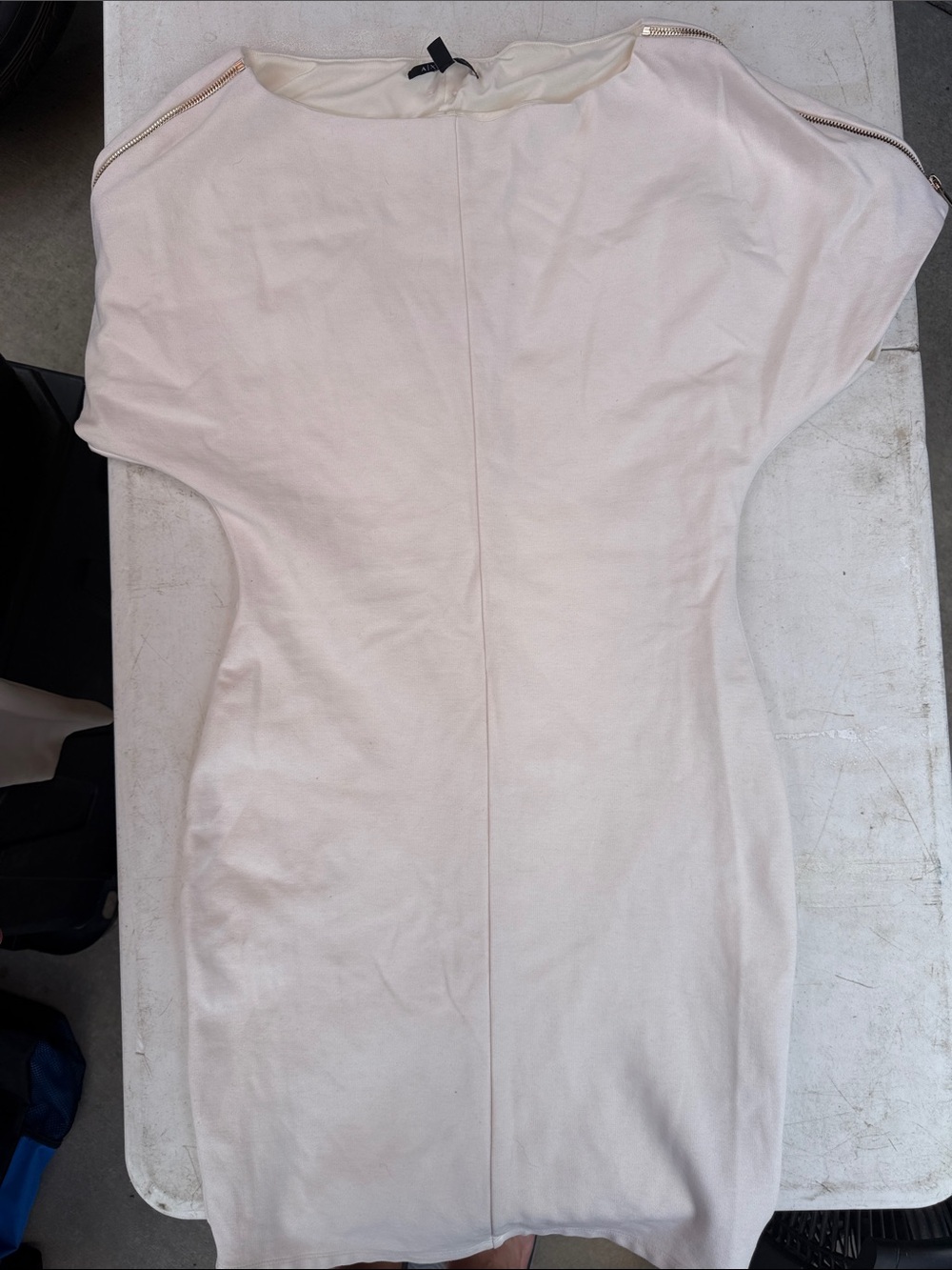 Armani Exchange Light Cream Zip-Shoulder Midi Dress